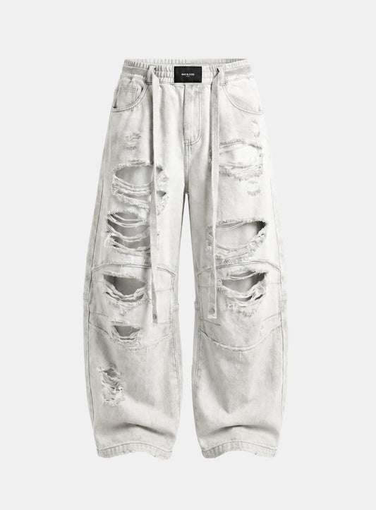 [w-pts26-095] Destroyed Raw-Edge Joggers - White