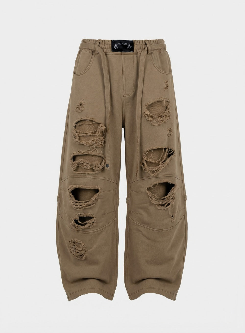 [w-pts25-130] Destroyed Raw-Edge Joggers - Dark Tan