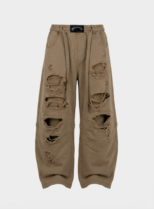 [w-pts25-130] Destroyed Raw-Edge Joggers - Dark Tan