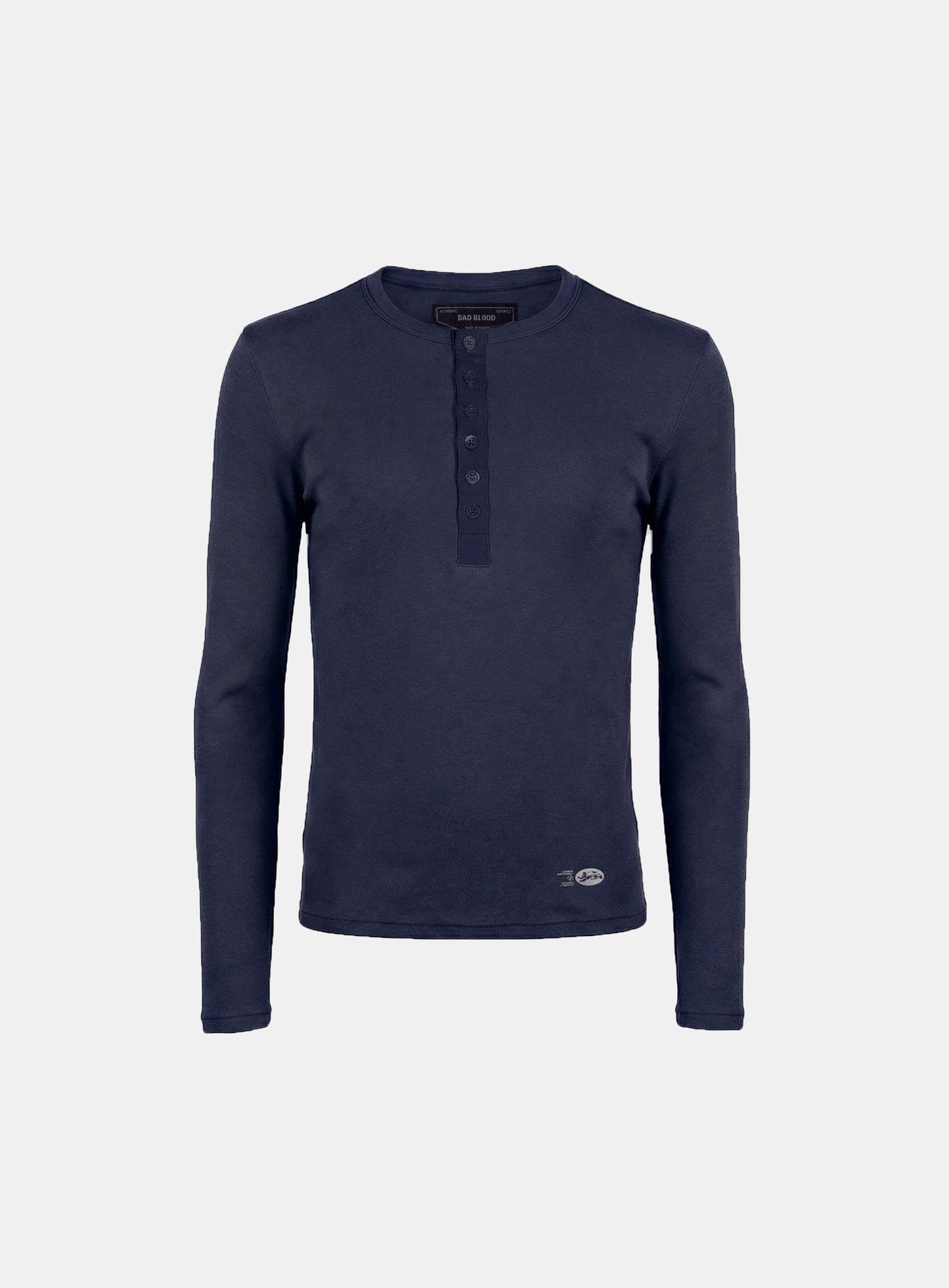 [w-tee26-040] BS Cotton Jersey Fitted Henley Neck Long Sleeve T-Shirt - Navy