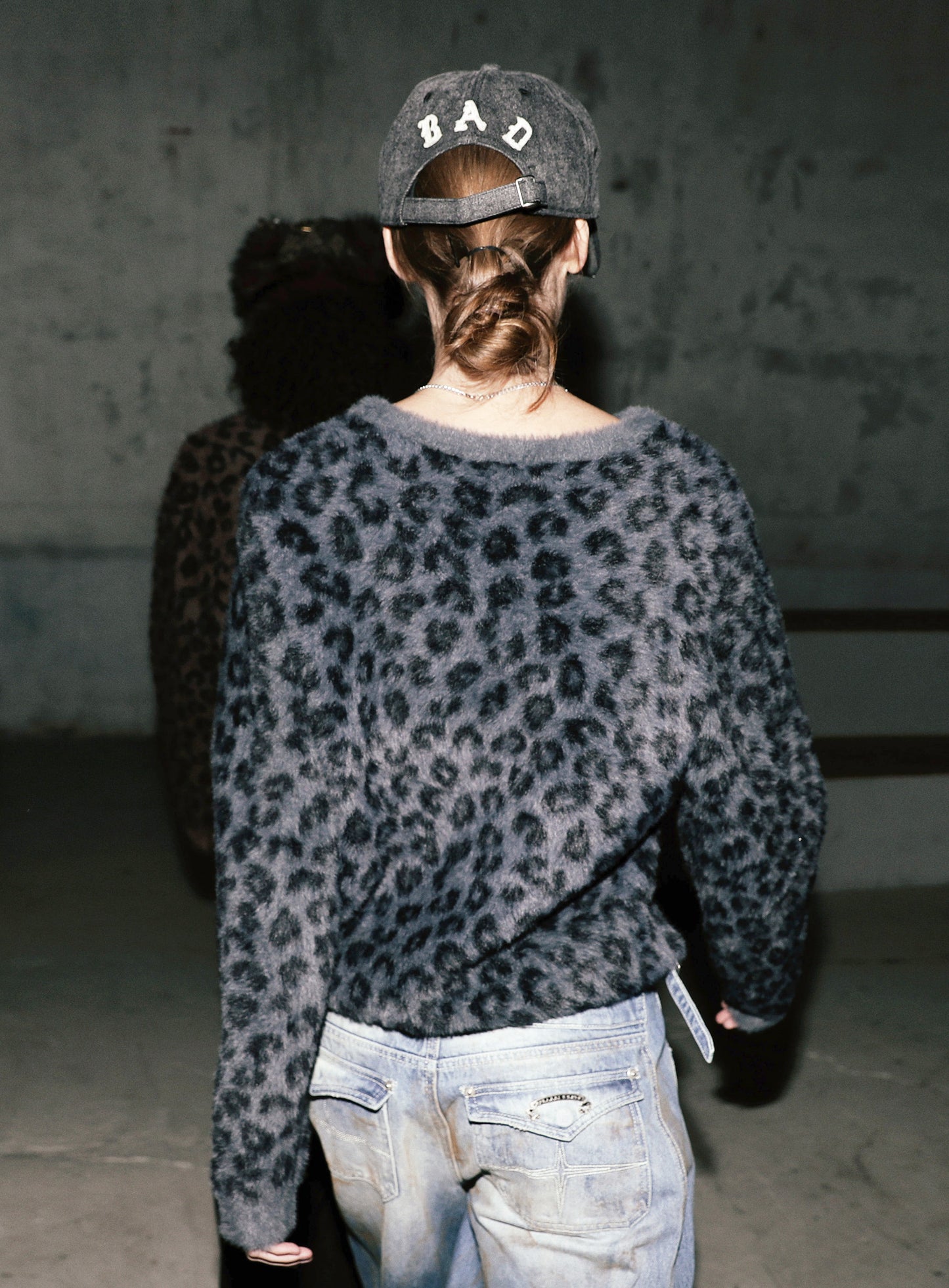 [w-knt25-014] Viper Mohair Sweater - Black Leopard