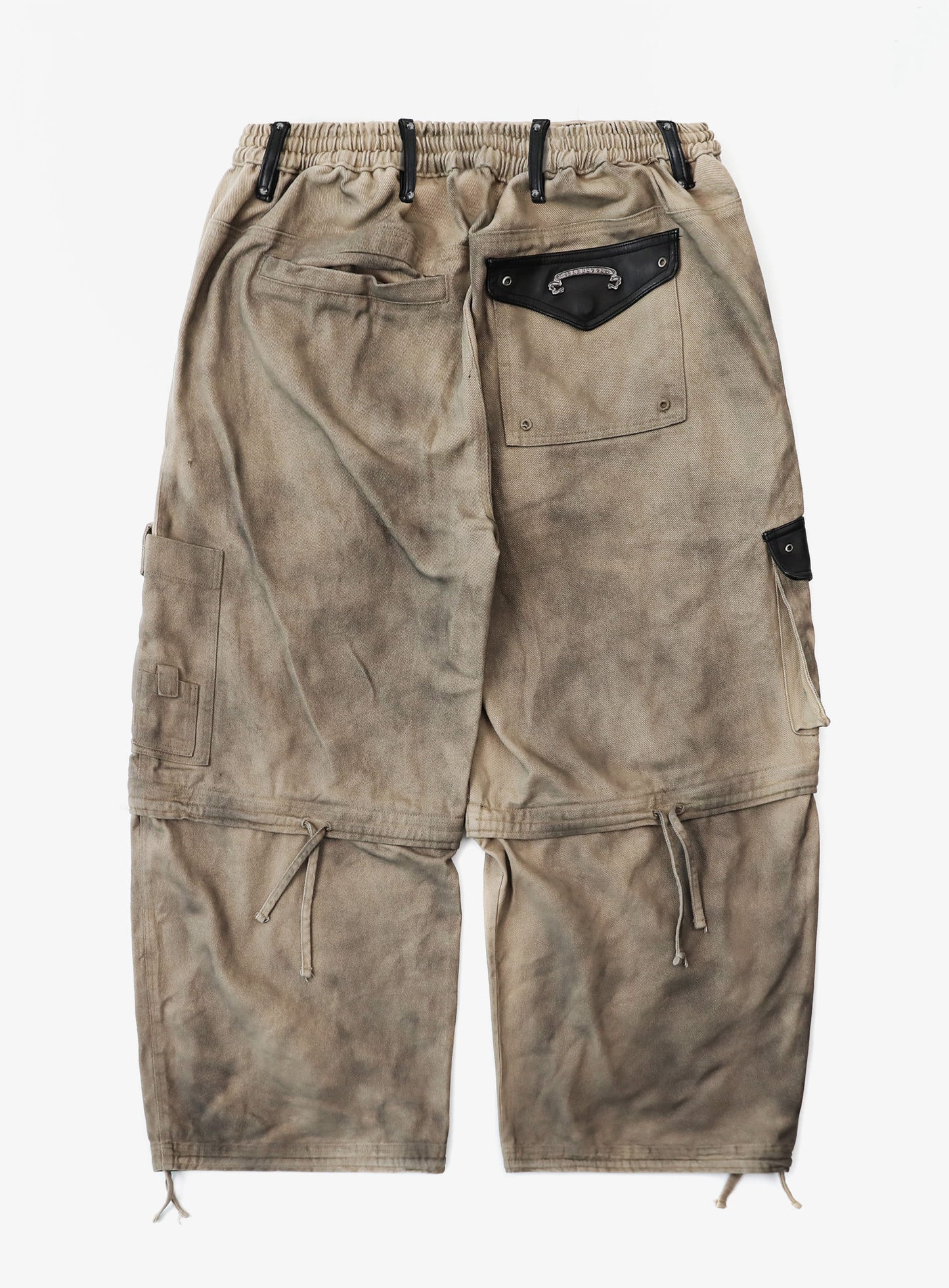 [w-pts25-113] Distressed Convertible Cargo Pants - Beige