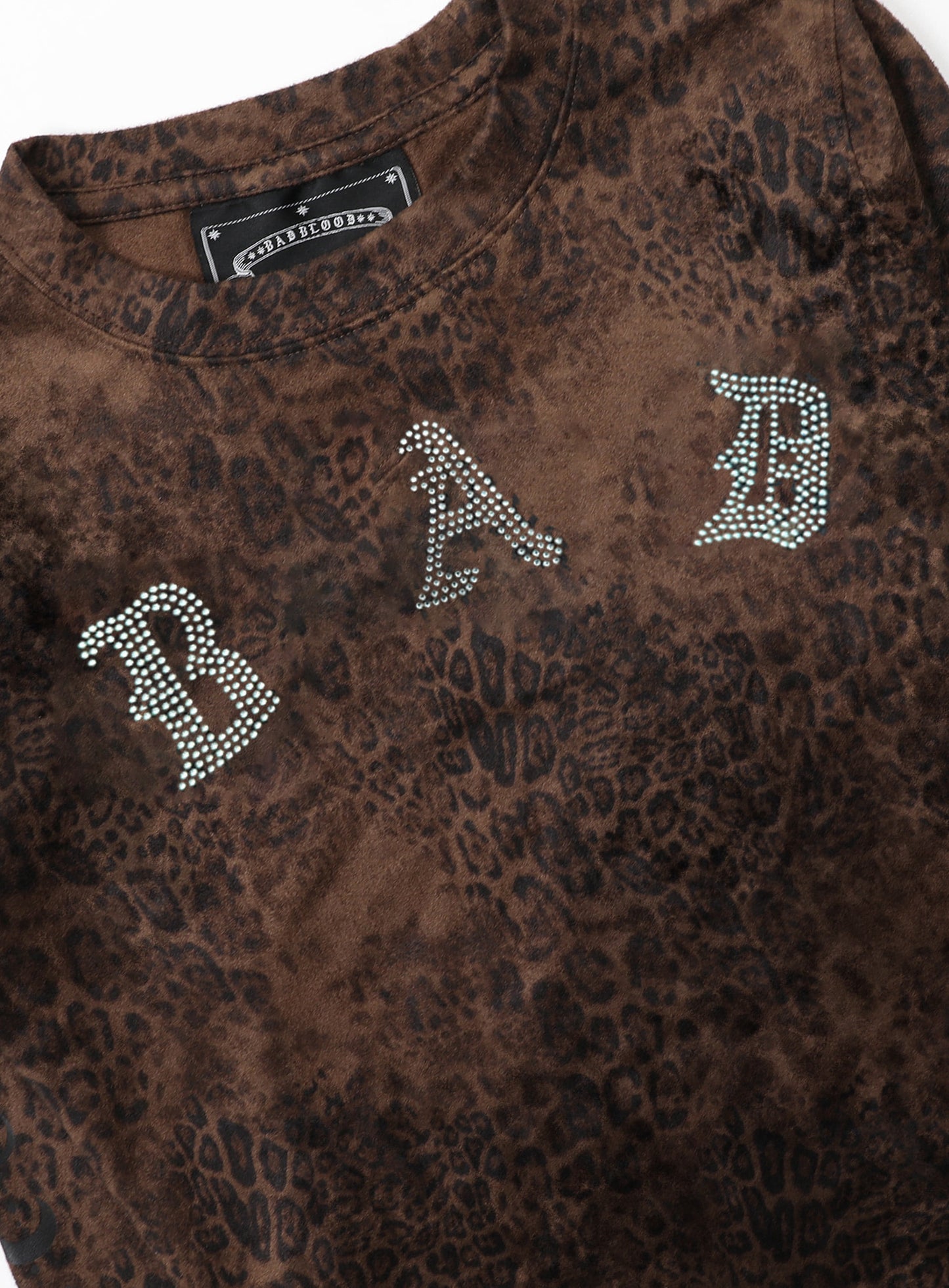 Mystic Rhinestone Logo Jersey Slim Long Sleeve - Brown Leopard