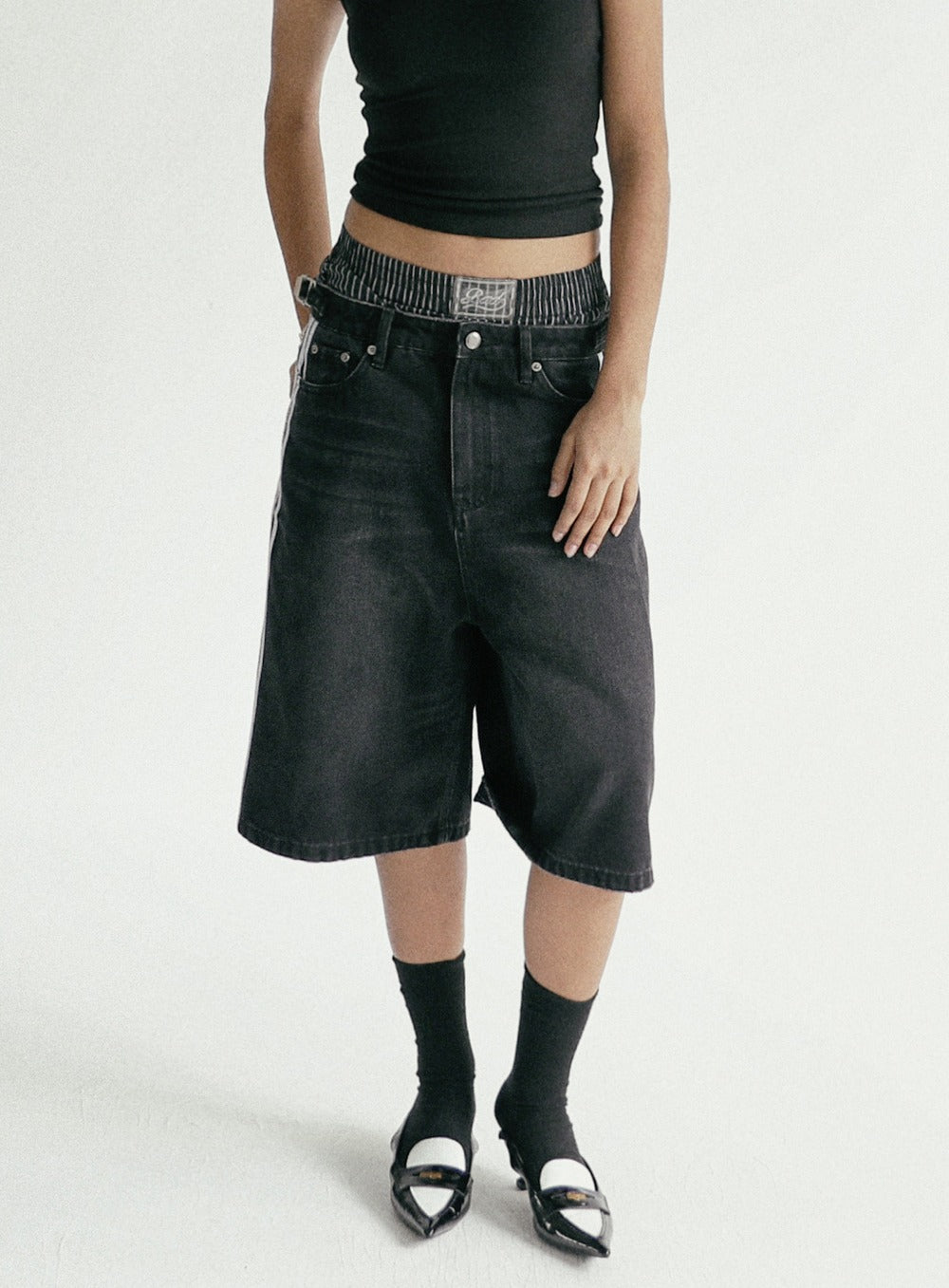 Billy Track Bermuda Jeans Baggy Fit - Black