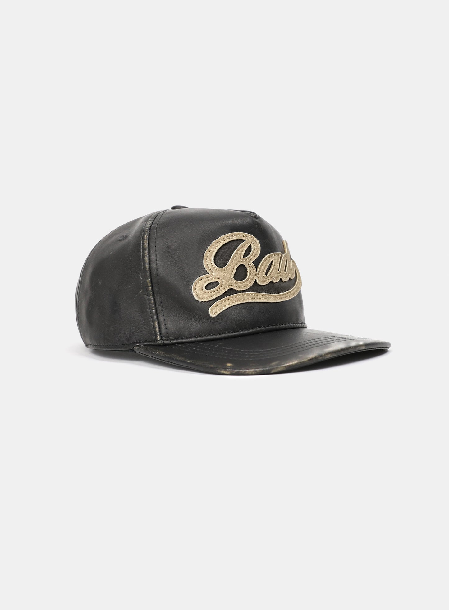 Washed Leather Ball Cap - Black