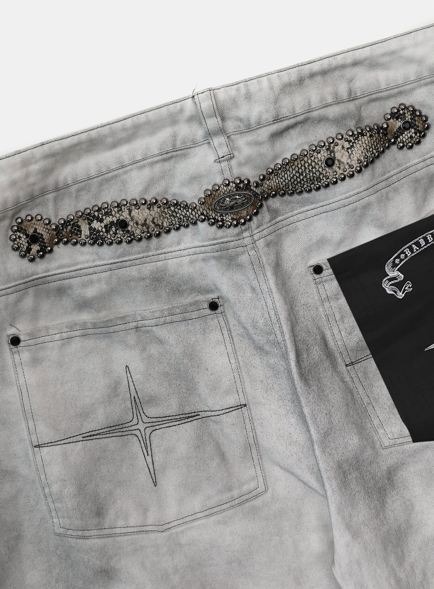 [w-pts25-077] Viper Gemstone Curved Pants - Dusty White