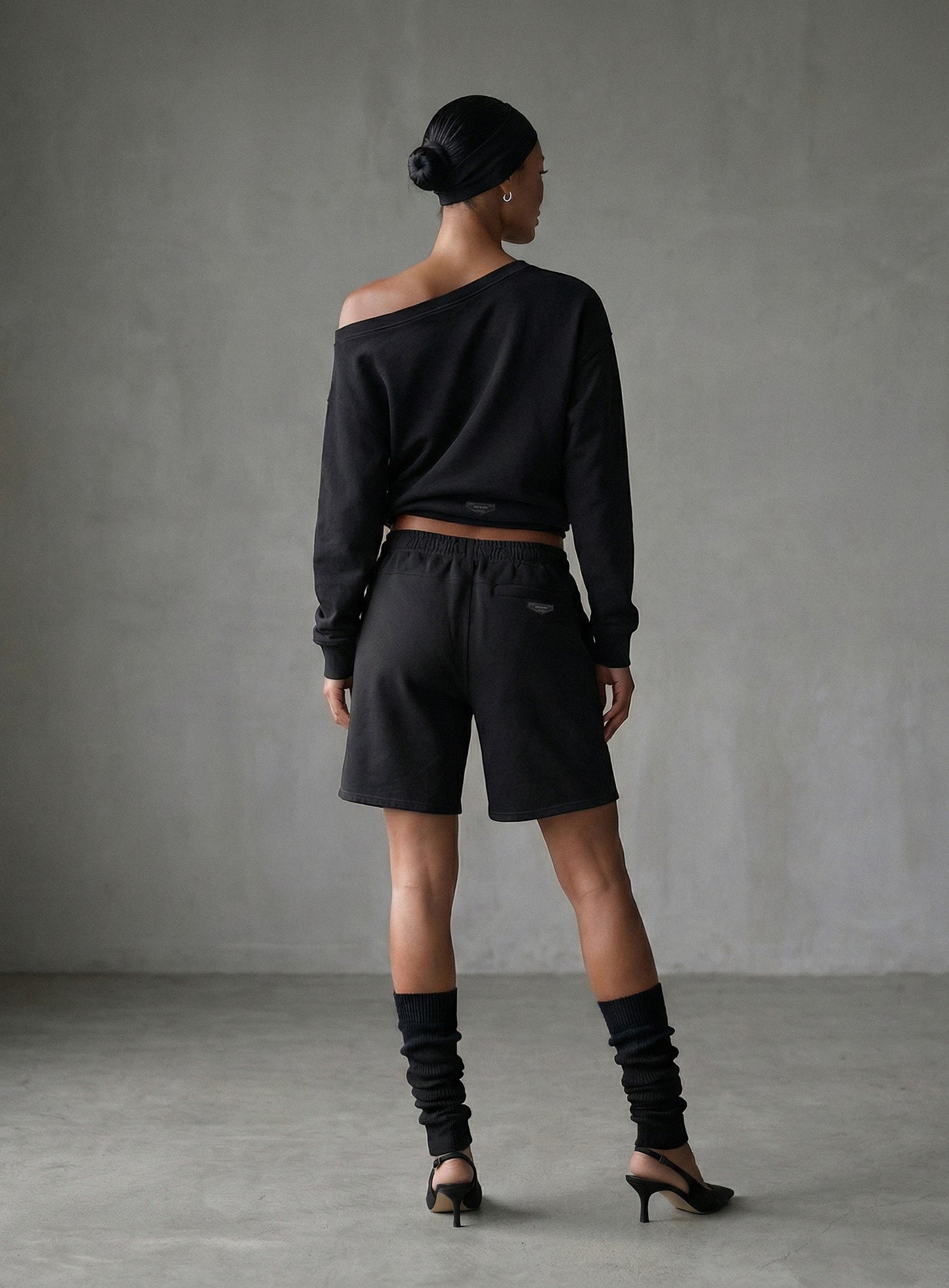 [w-sweatshirt26-008] BS Soft Terry Off-the-Shoulder Sweatshirt - Black