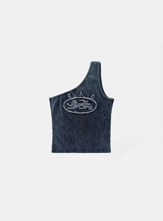 Ryan Patch One Shoulder Tank - Denim Blue