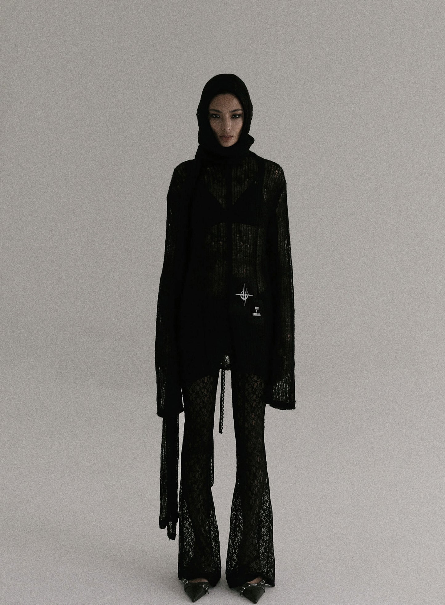 Ripped Knit Hooded Sweater - Black