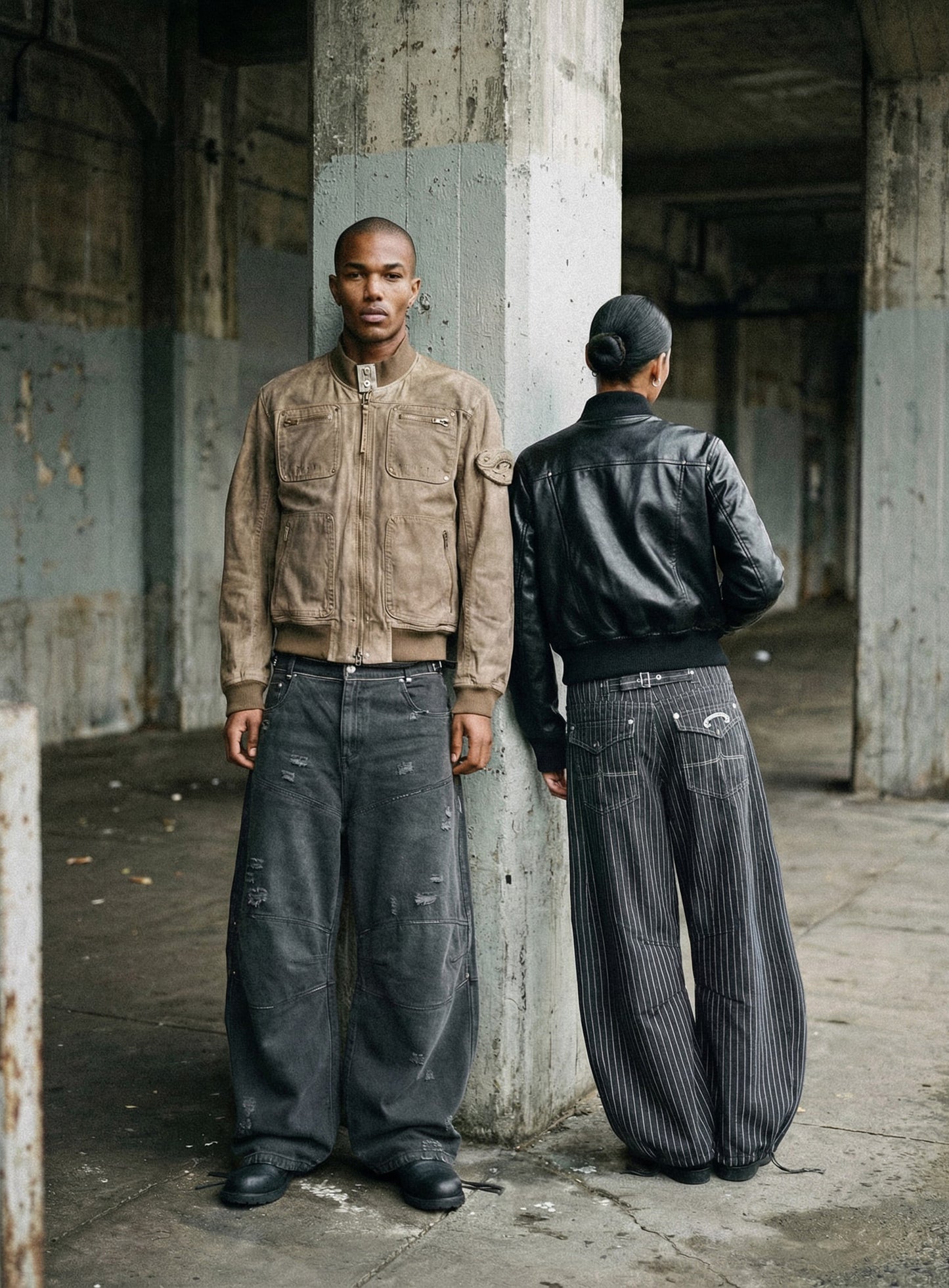 [w-pts25-125] 0509 Shinchiback Semi-Curved Pants - Charcoal/Striped