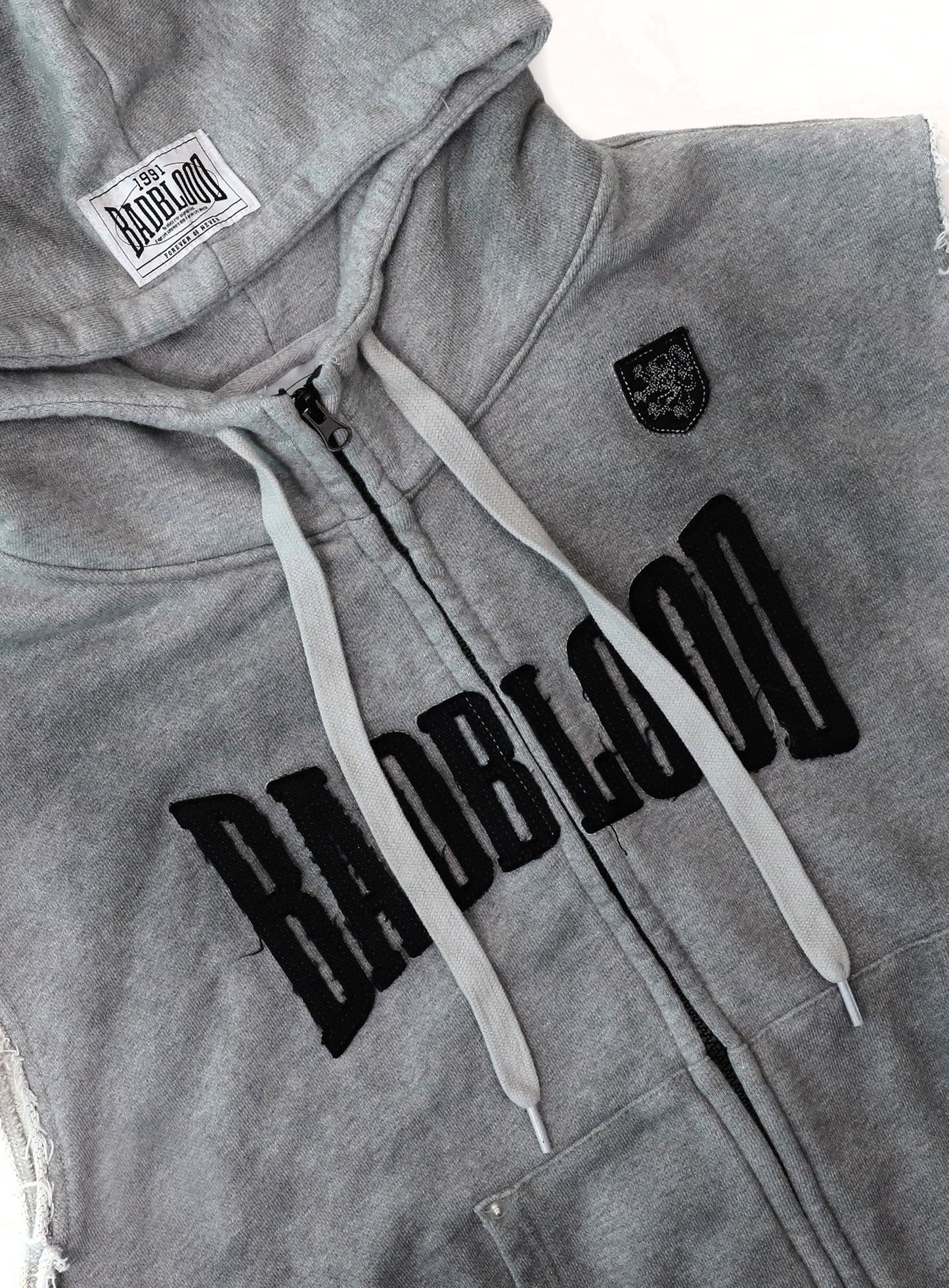 Curved Logo Sleeveless Hooded Zip-Up - Dusty Grey