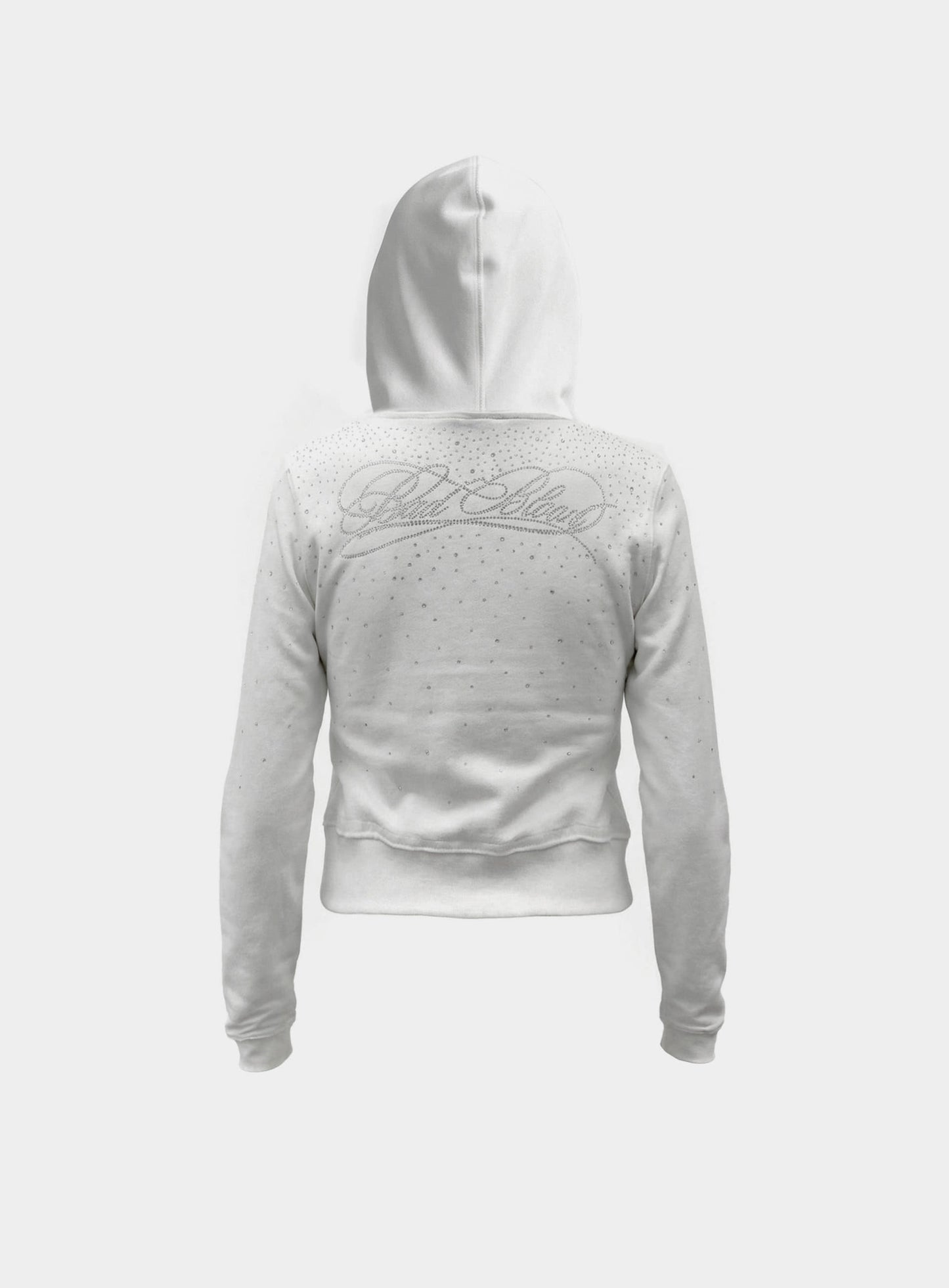 [w-hde25-077] Dark Classic Rhinestone Hooded Zip-Up Slim Fit - White