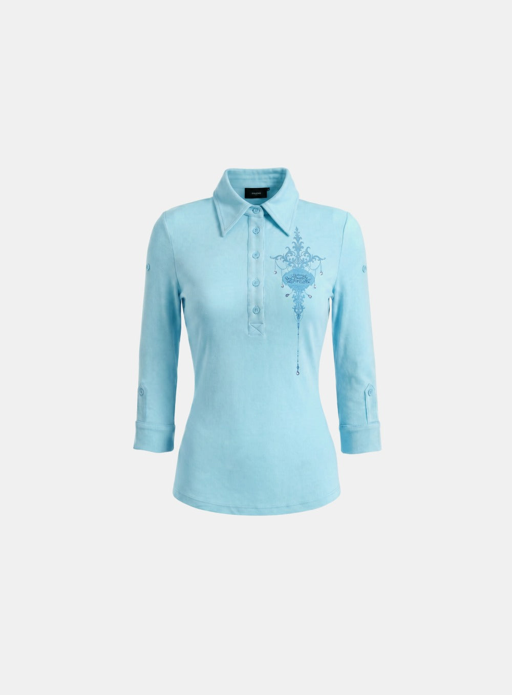 [w-tee26-212] Rhinestone Ornament 3/4 Sleeve Polo- Mint