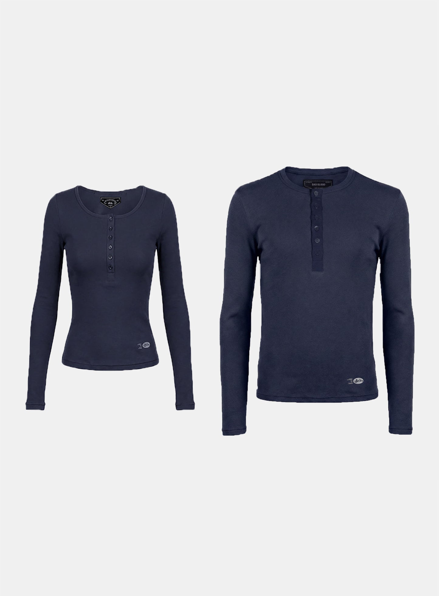 [w-tee26-040] BS Cotton Jersey Fitted Henley Neck Long Sleeve T-Shirt - Navy