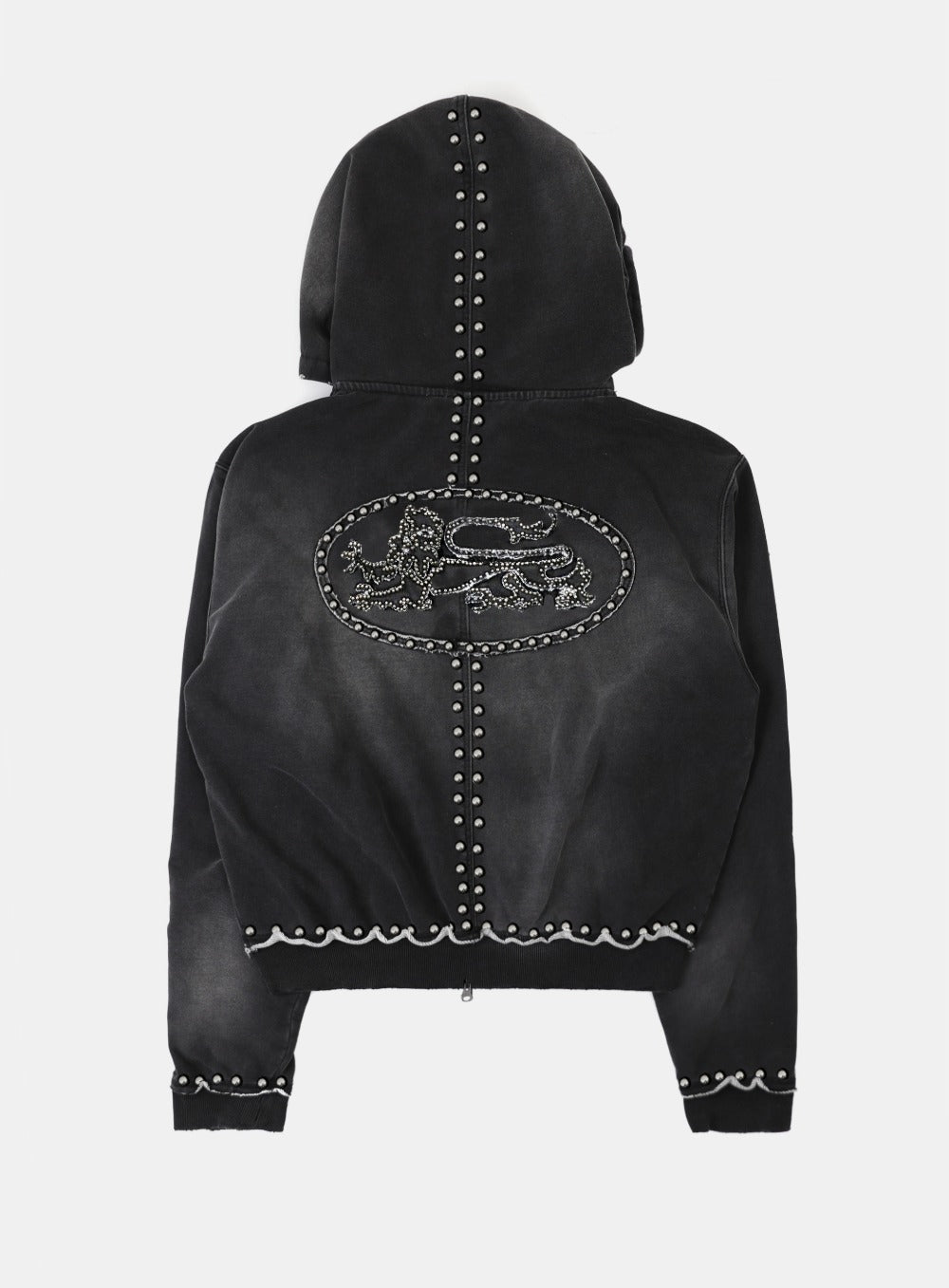 [w-hde25-084] Mystic Studded Washed Hooded Zip-Up - Black