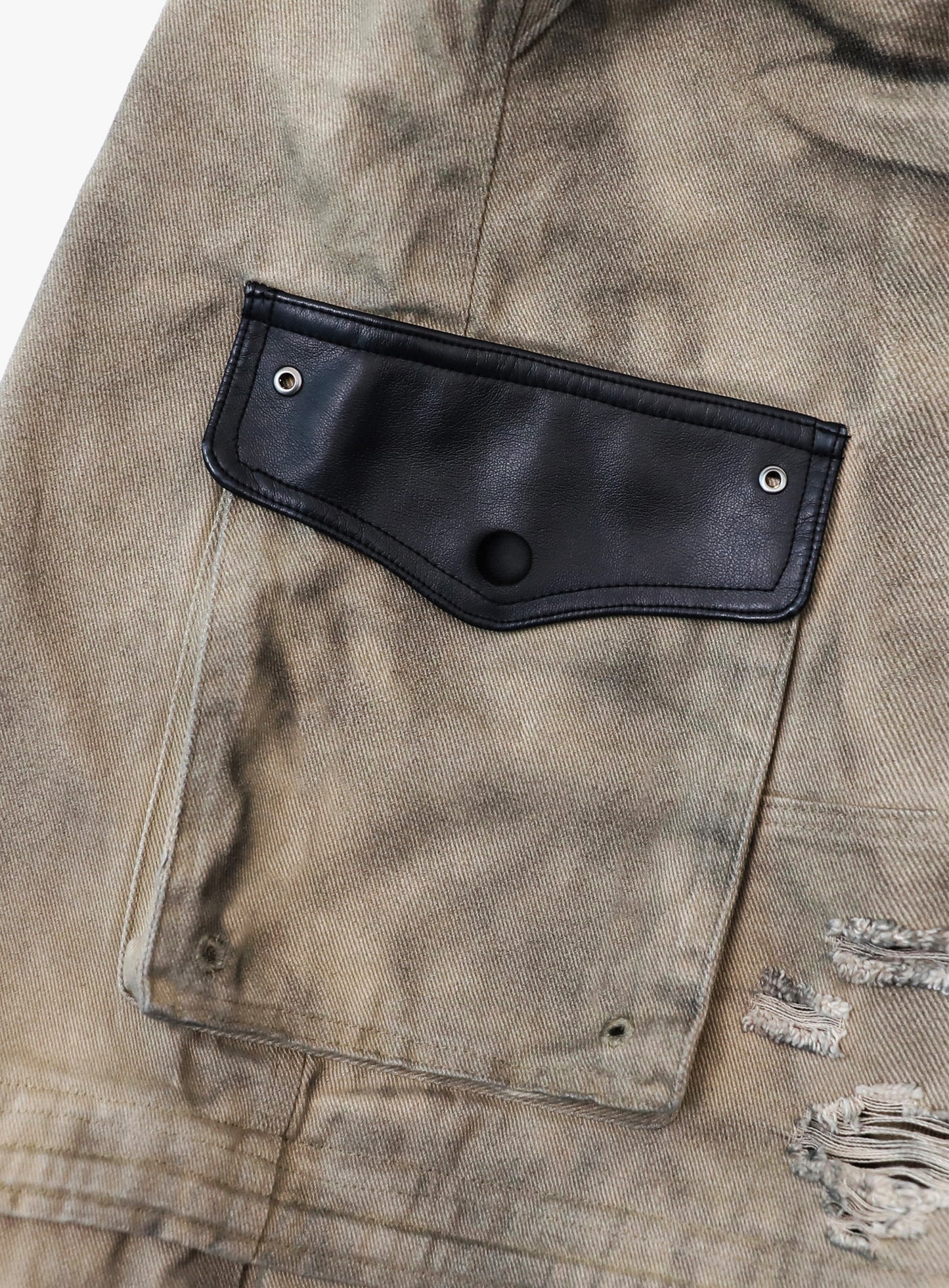 [w-pts25-113] Distressed Convertible Cargo Pants - Beige