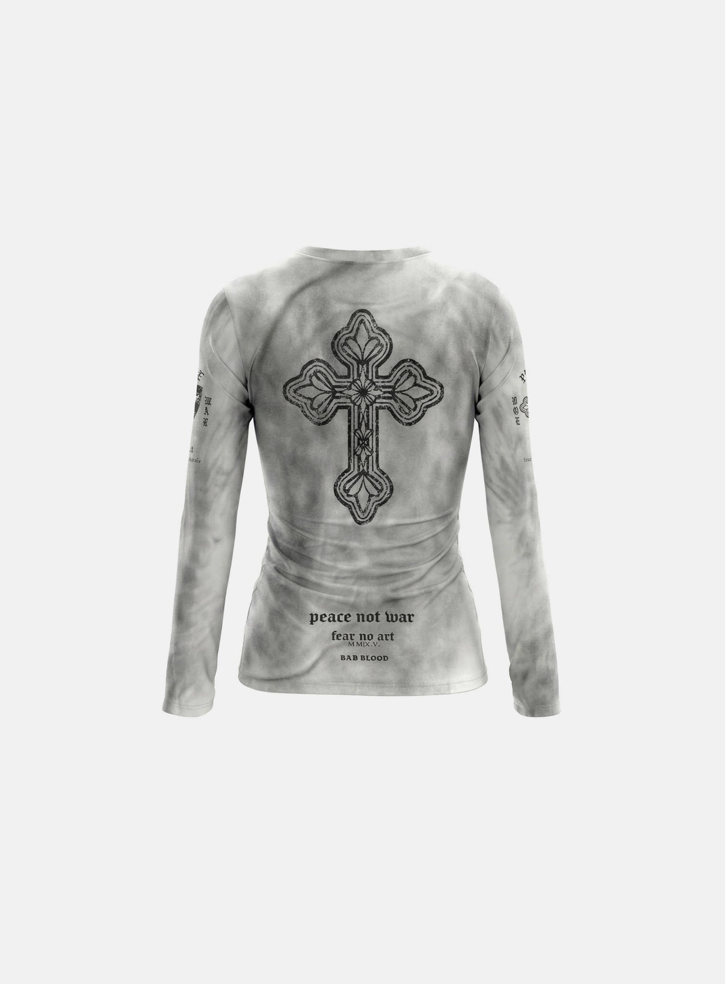 [w-tee26-070] Peace Not War Slim Long Sleeve T-Shirt - Dusty White