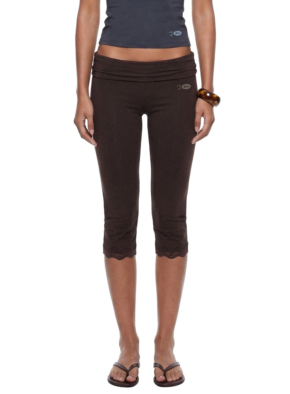 [w-srt26-035] Everyday Lace Capri Pants - Brown