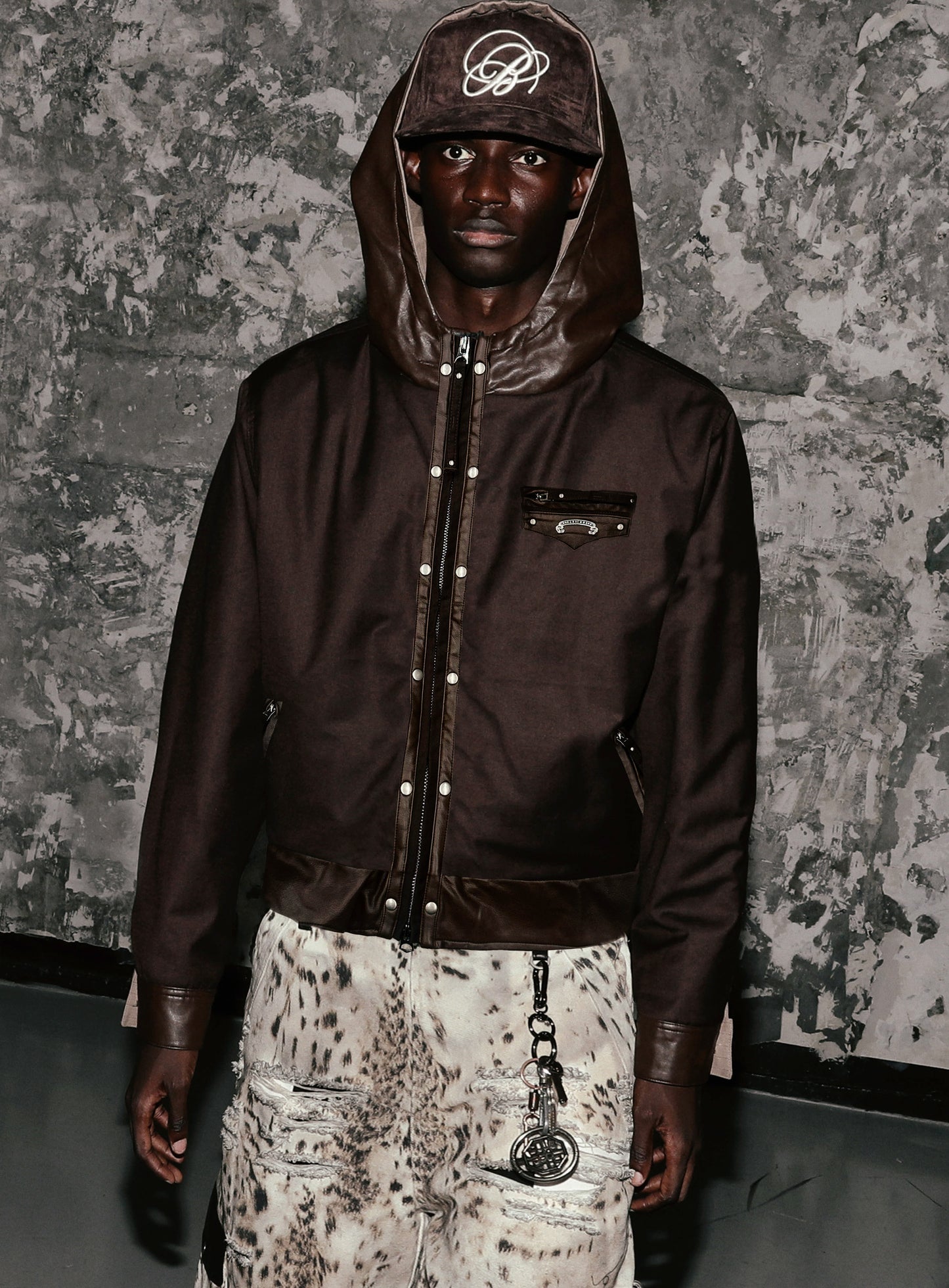 Viper91 Contrast Hooded Blouson - Brown