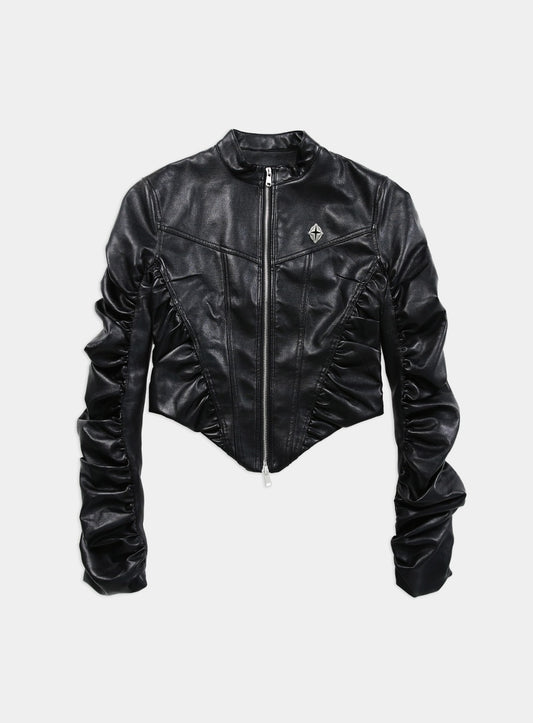 Sonya Shirring Racer Jacket - Black