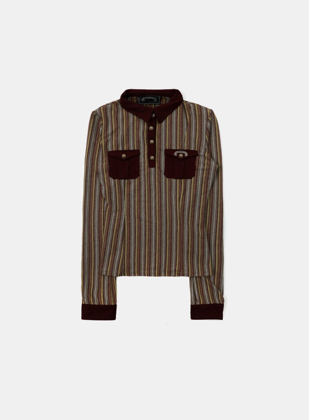 [w-tee25-186] Vintage Jersey Polo Shirt - Burgundy/Striped