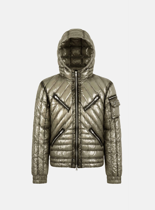 [﻿PREORDER] [w-jkt26-074] Chevron 321 Lightweight Hooded Puffer – Military Green