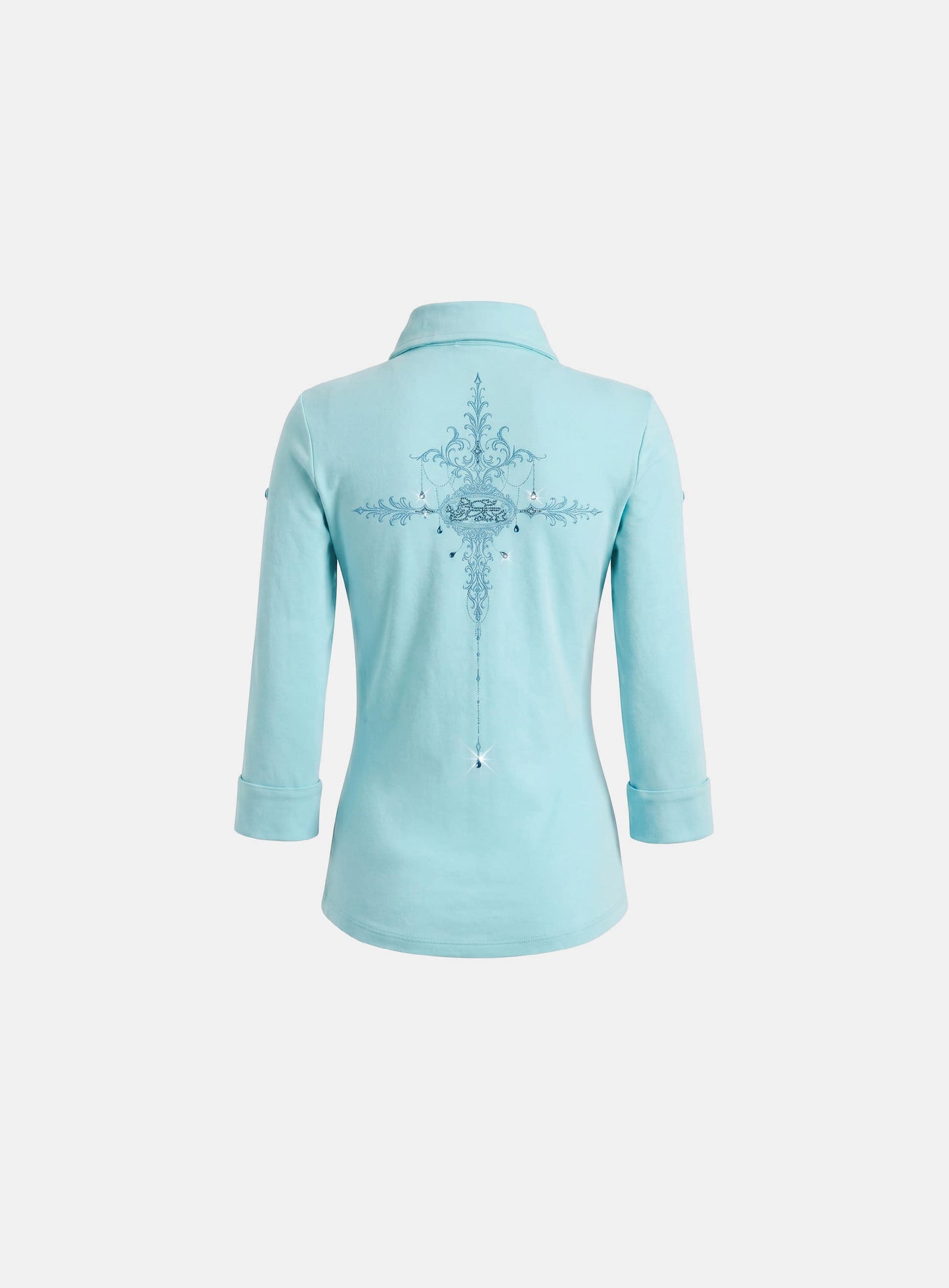 [w-tee26-212] Rhinestone Ornament 3/4 Sleeve Polo- Mint