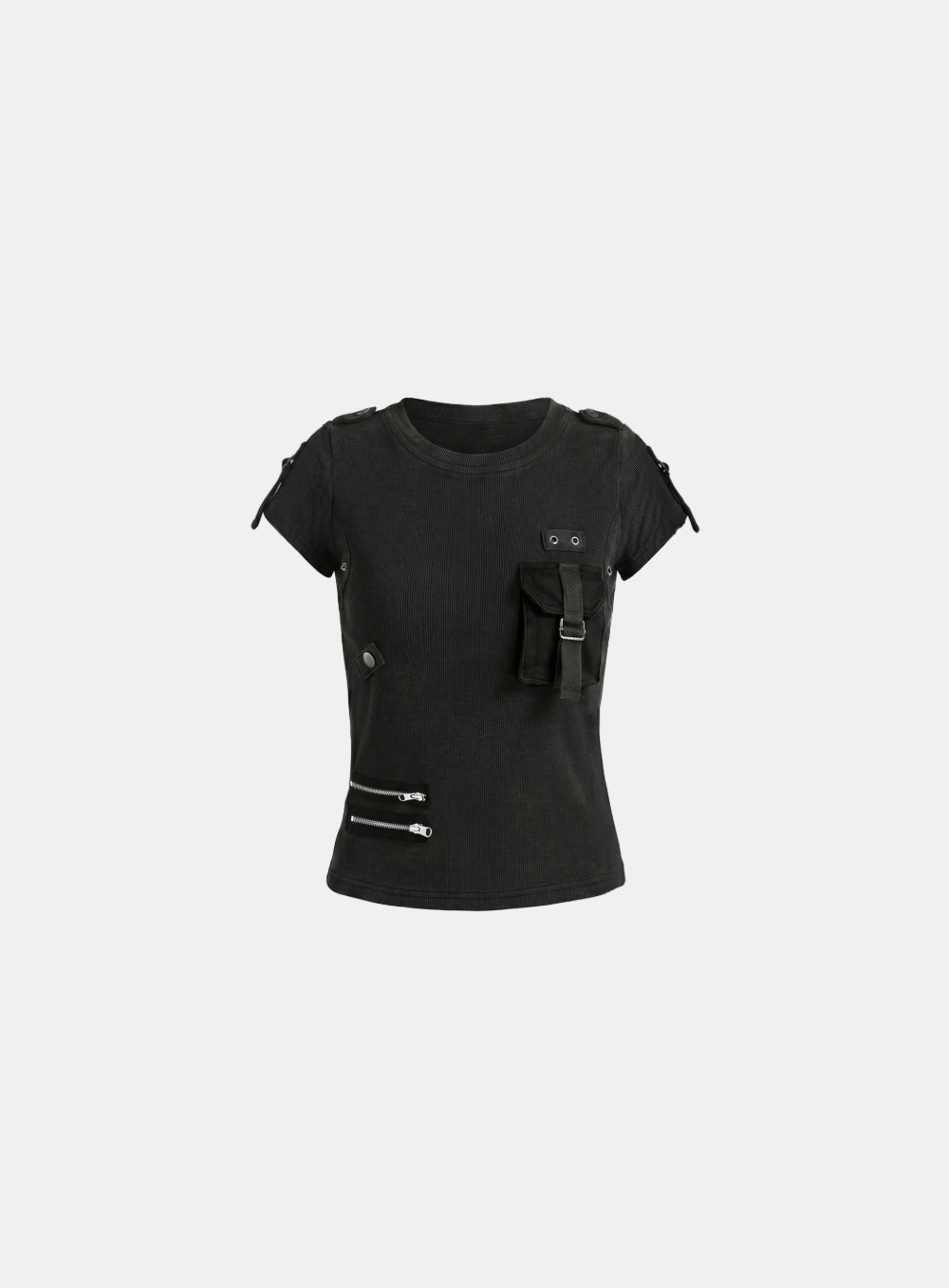 [w-tee26-180] Delta Utility Cotton Rib Crew Neck T-shirt - Black