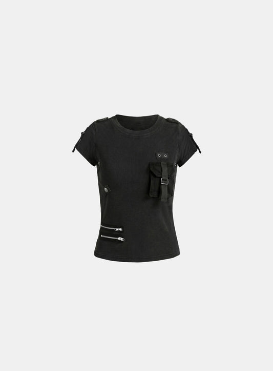 [w-tee26-180] Delta Utility Cotton Rib Crew Neck T-shirt - Black