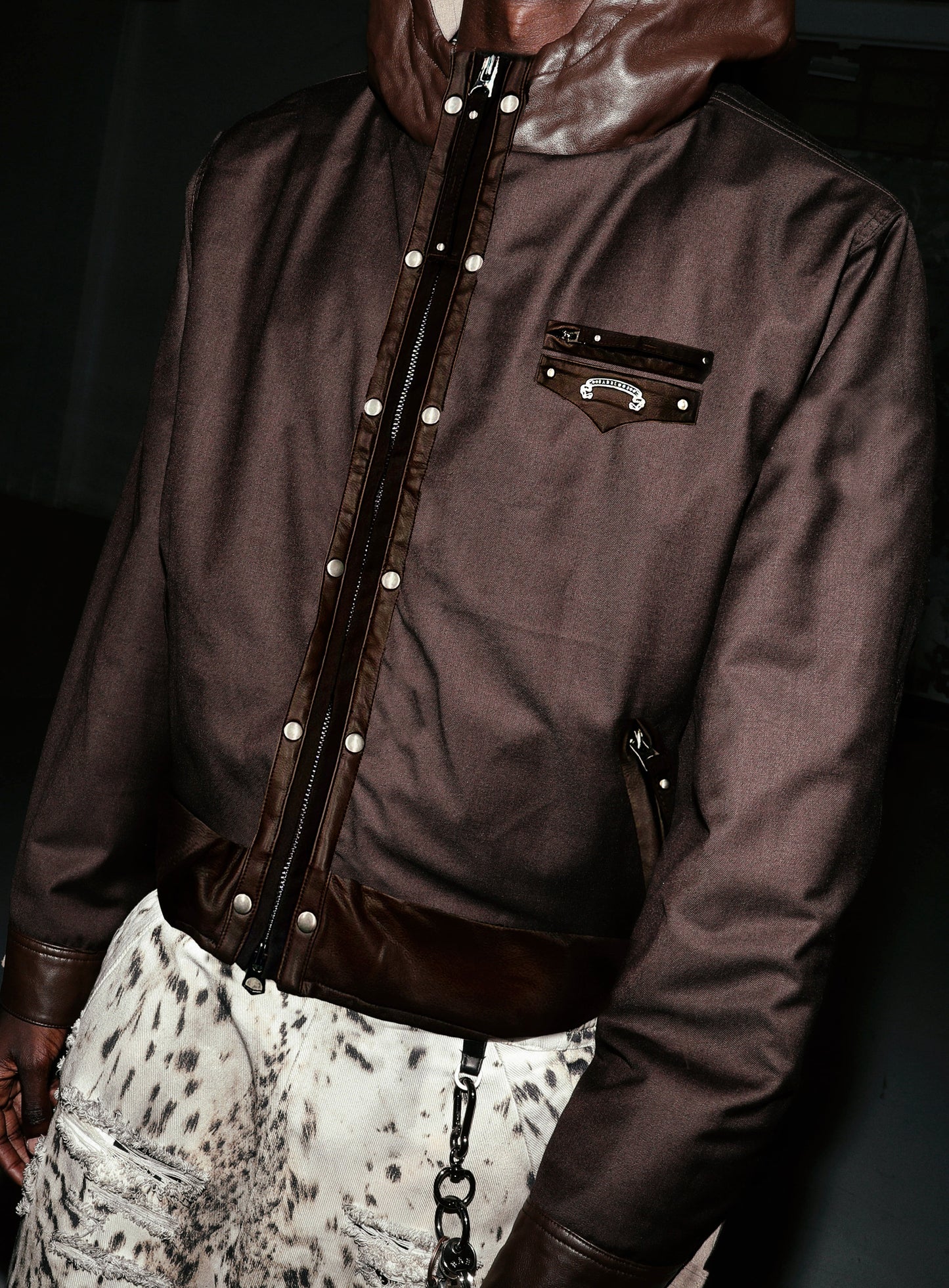 Viper91 Contrast Hooded Blouson - Brown