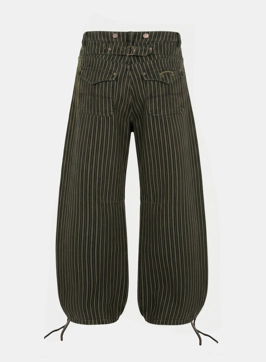 [w-pts25-126] 0509 Shinchiback Semi-Curved Pants - Brown/Striped