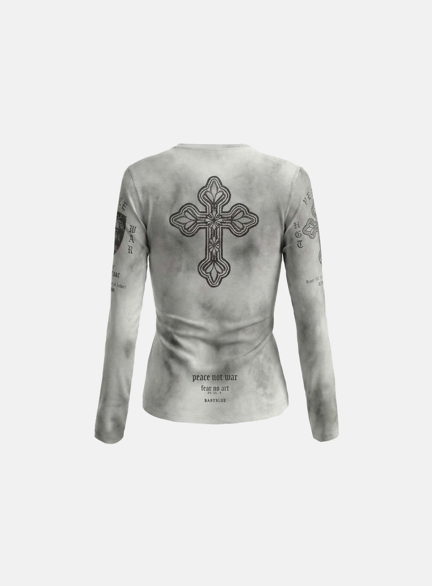 [w-tee26-070] Peace Not War Slim Long Sleeve T-Shirt - Dusty White