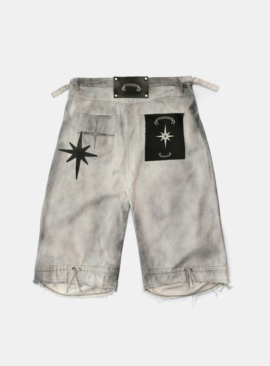 Cosmo Patch Convex Bermuda Pants - Washed White