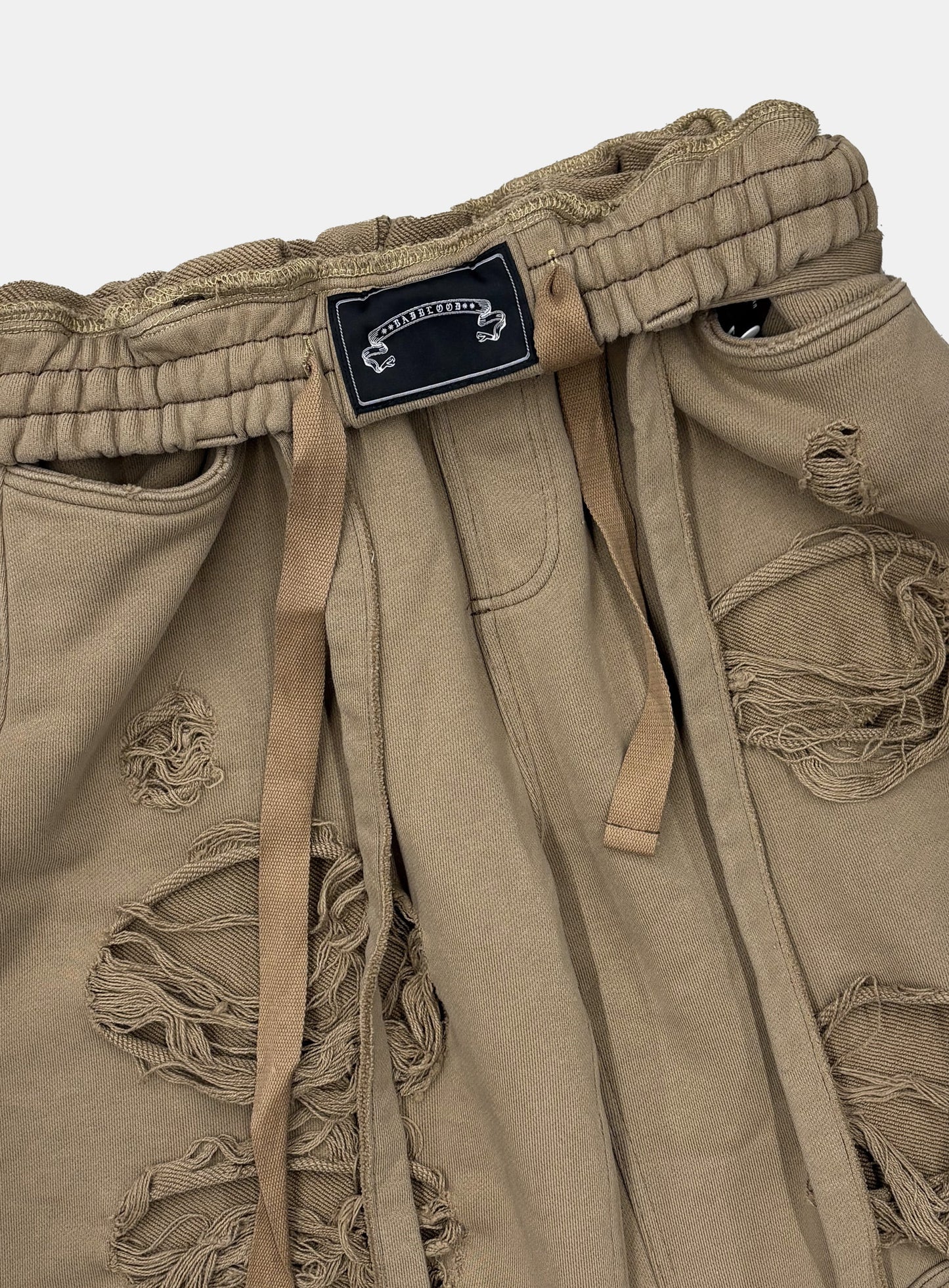 [w-pts25-130] Destroyed Raw-Edge Joggers - Dark Tan