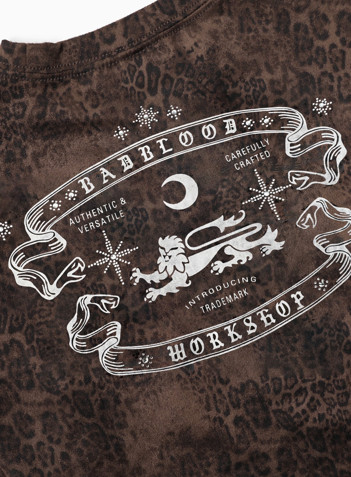 Mystic Rhinestone Logo Jersey Slim Long Sleeve - Brown Leopard