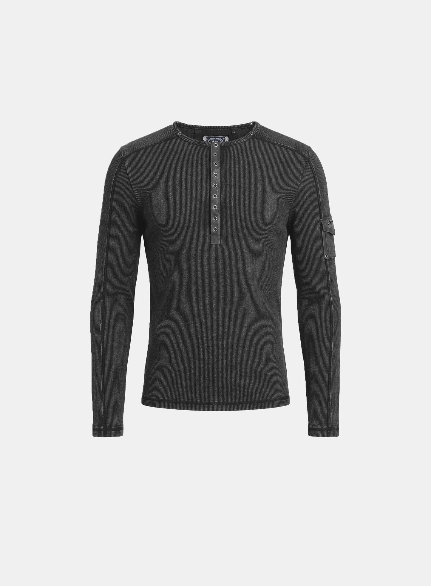 [w-tee26-009] Viper Cotton Rib Henley Neck Long Sleeve - Black