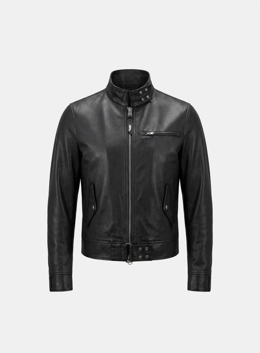 [w-jkt26-021] Spina High-Neck Jacket - Black Leather