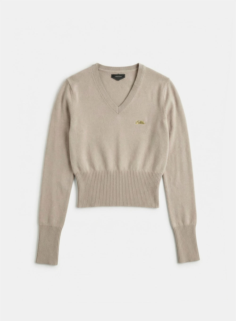 [w-knt26-018] Fine Merino Wool V-Neck Knit - Sand