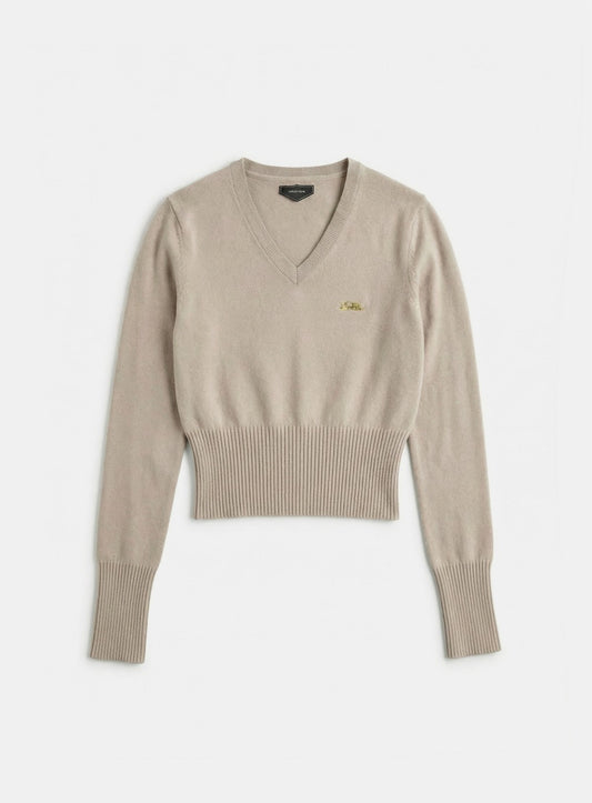 [w-knt26-018] Fine Merino Wool V-Neck Knit - Sand
