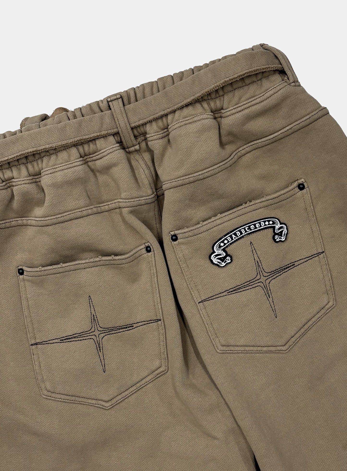 [w-pts25-130] Destroyed Raw-Edge Joggers - Dark Tan