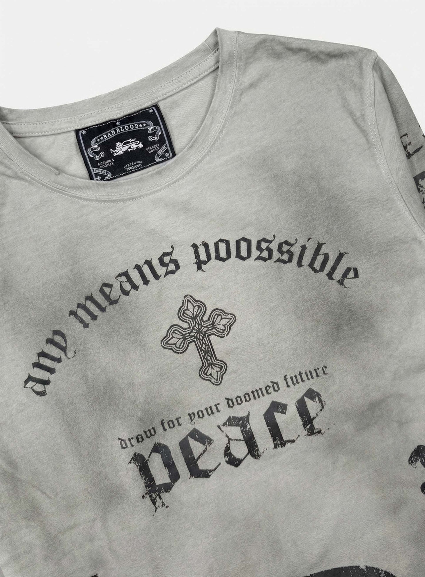 [w-tee26-070] Peace Not War Slim Long Sleeve T-Shirt - Dusty White