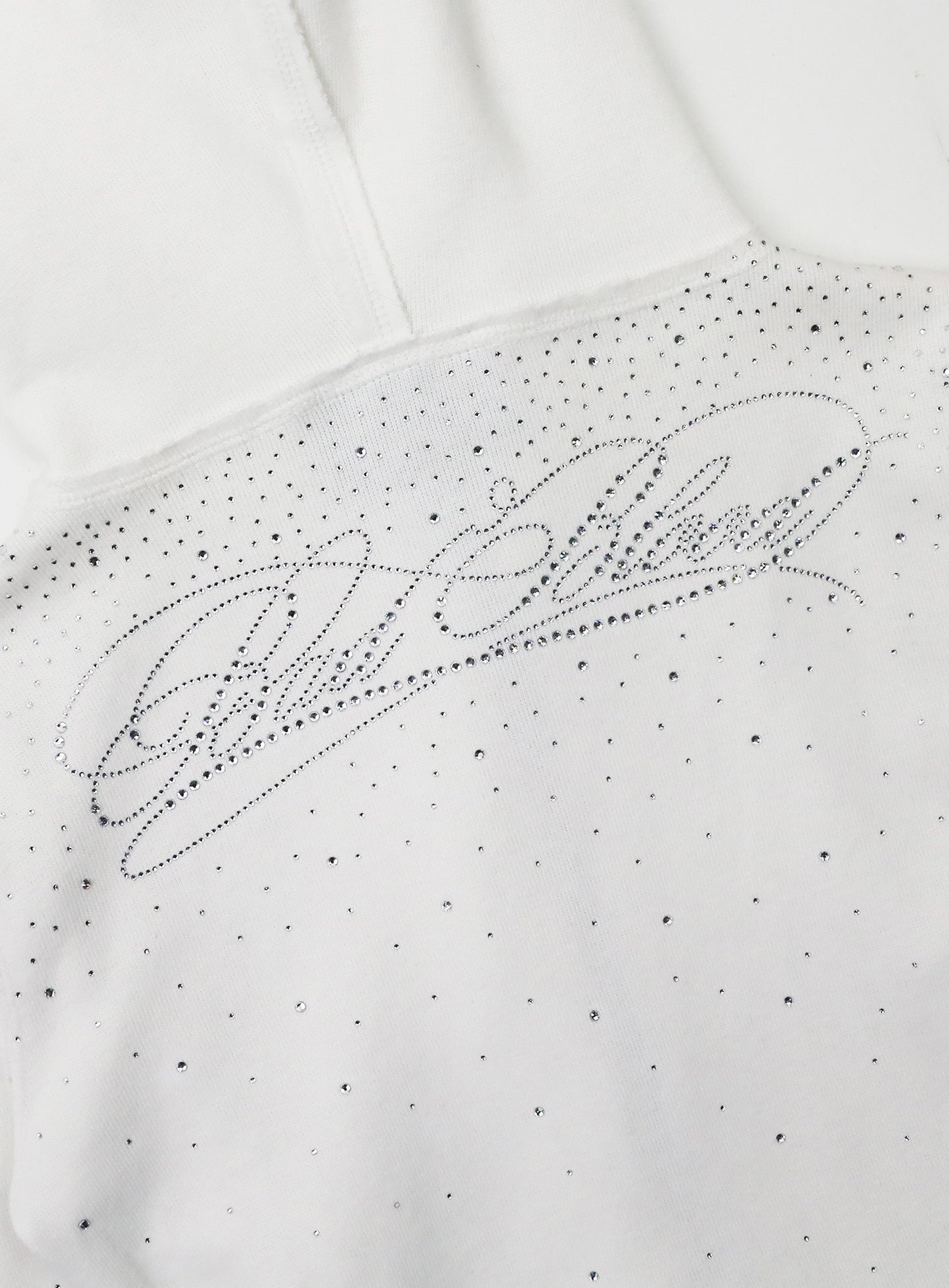 [w-hde25-077] Dark Classic Rhinestone Hooded Zip-Up Slim Fit - White