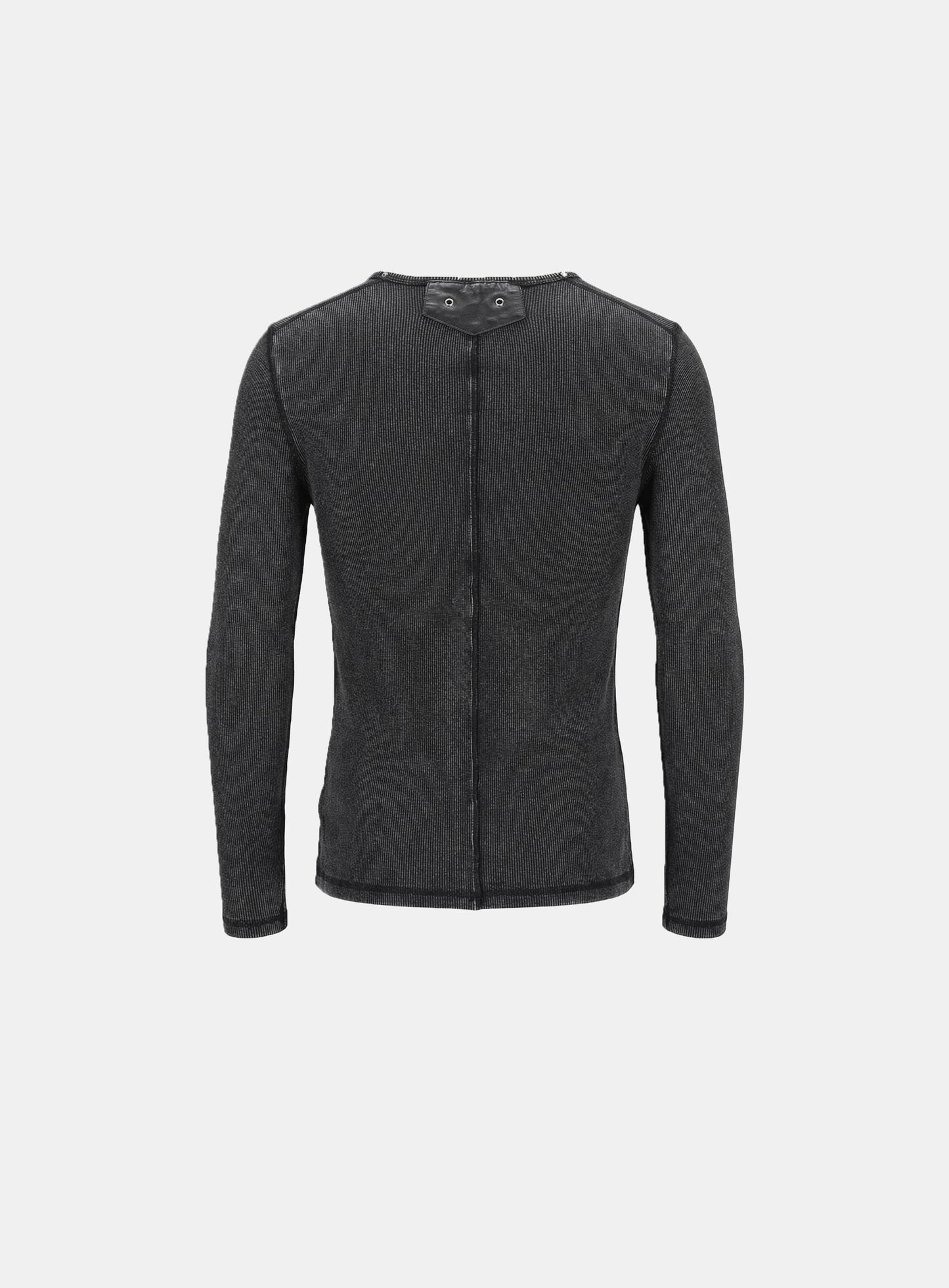 [w-tee26-009] Viper Cotton Rib Henley Neck Long Sleeve - Black
