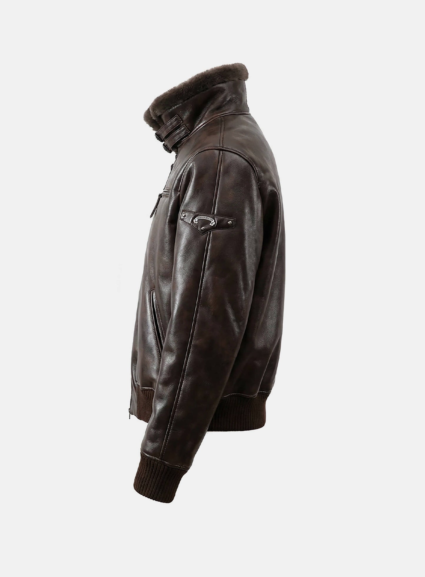 [w-jkt25-057] Viper21 Shearling Leather Bomber Jacket - Washed Brown