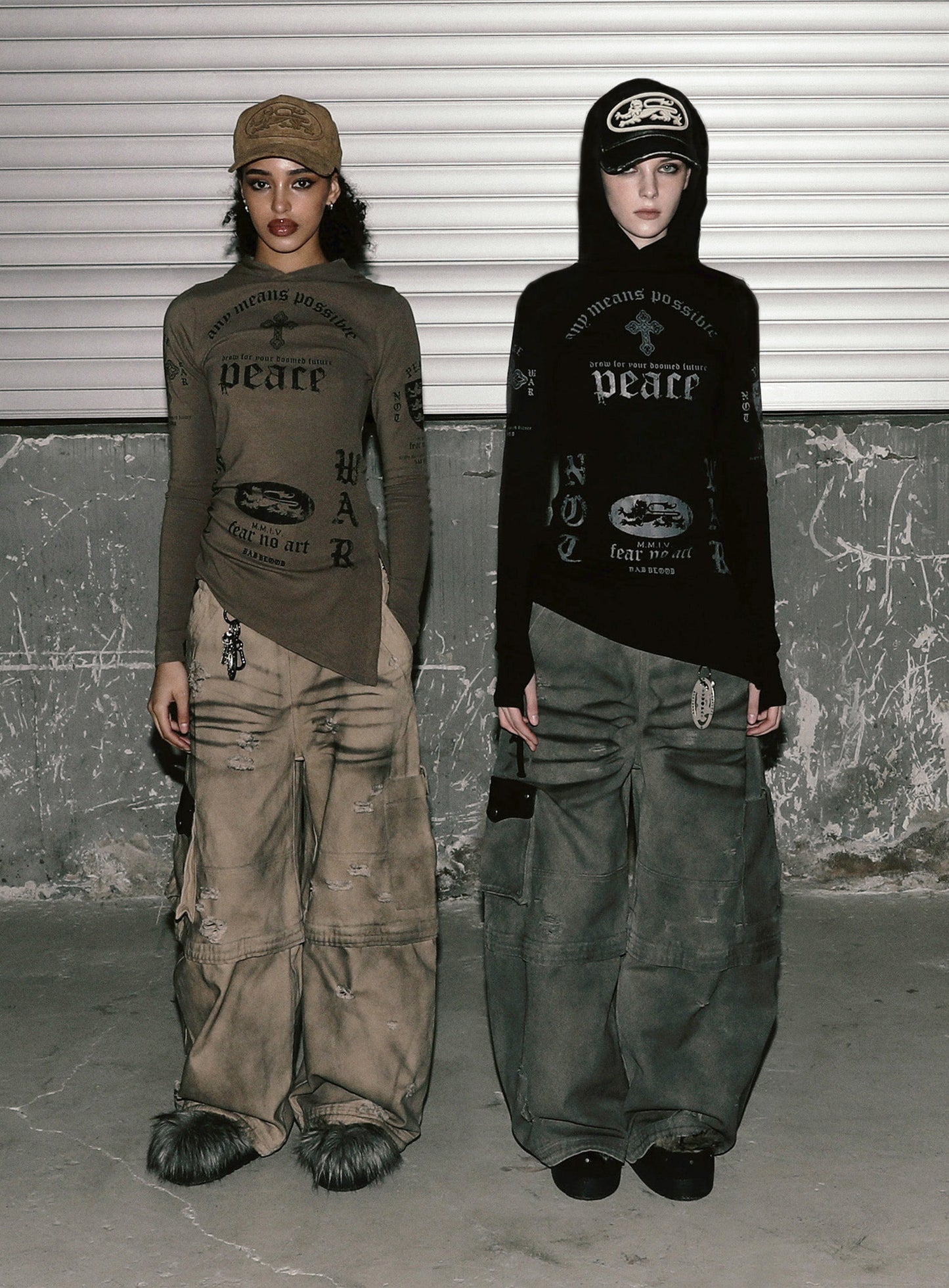 [w-pts25-113] Distressed Convertible Cargo Pants - Beige