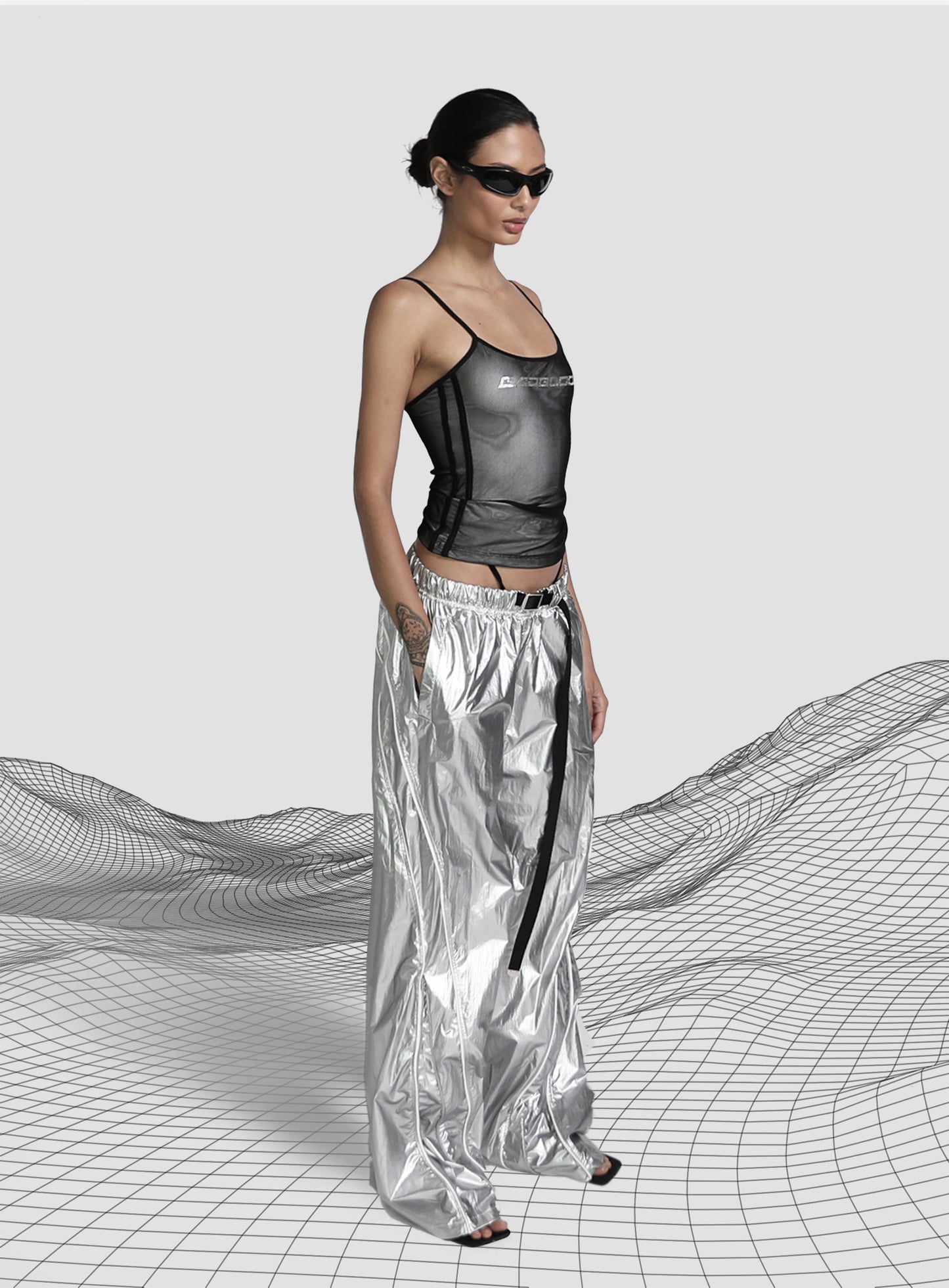 [w-tnk23-024] String Tank Top - White/Black