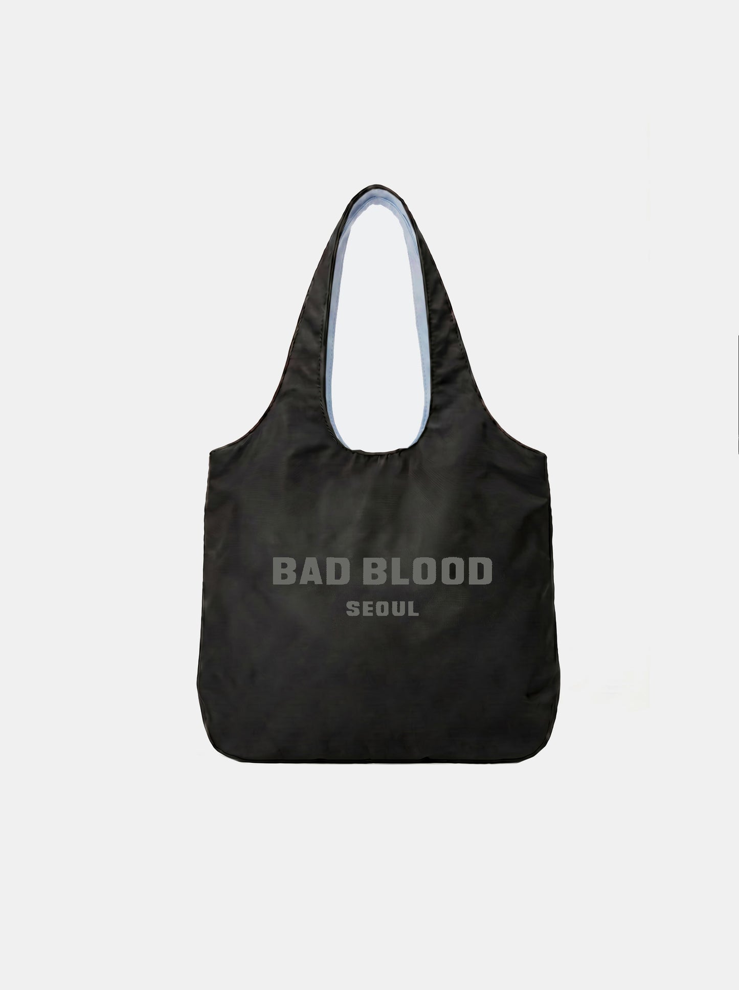 [w-bag26-003] Reversible Nylon Shopper Bag - Black/Blue