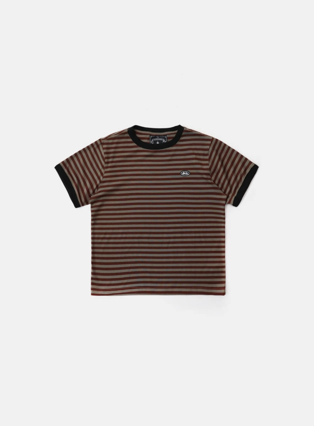 Tiny Logo Jersey Ringer T-Shirt - Brown/Stripe