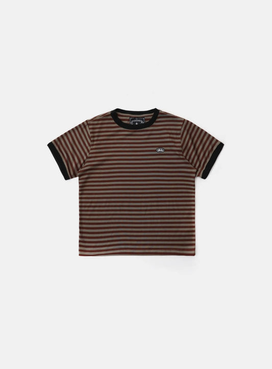 Tiny Logo Jersey Ringer T-Shirt - Brown/Stripe