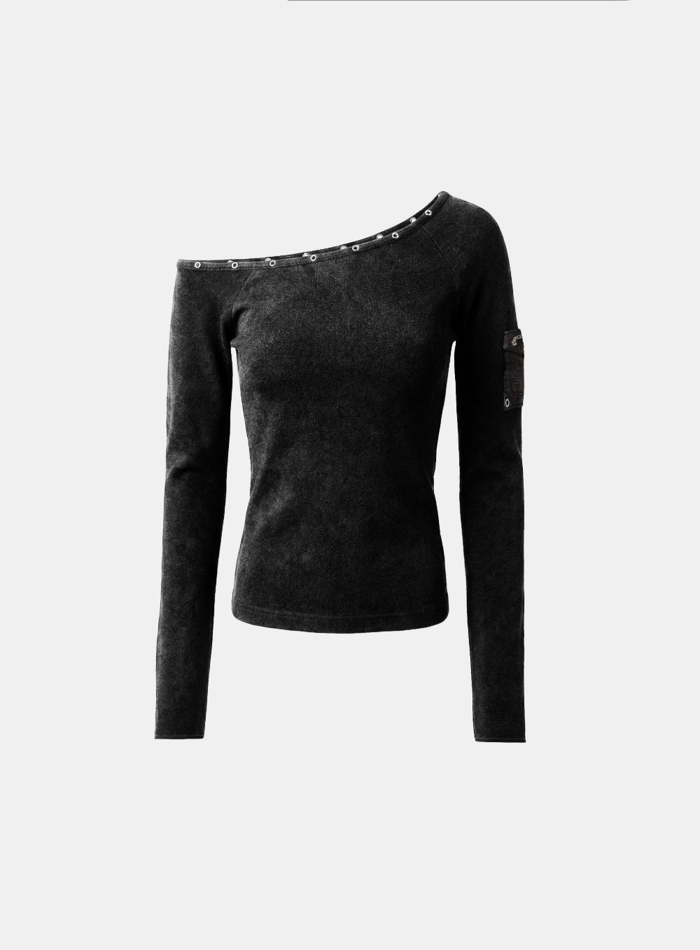 [w-tee26-012] Viper Cotton Rib Asymmetric Top - Black